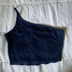 Navy blue one shoulder tank top - cropped